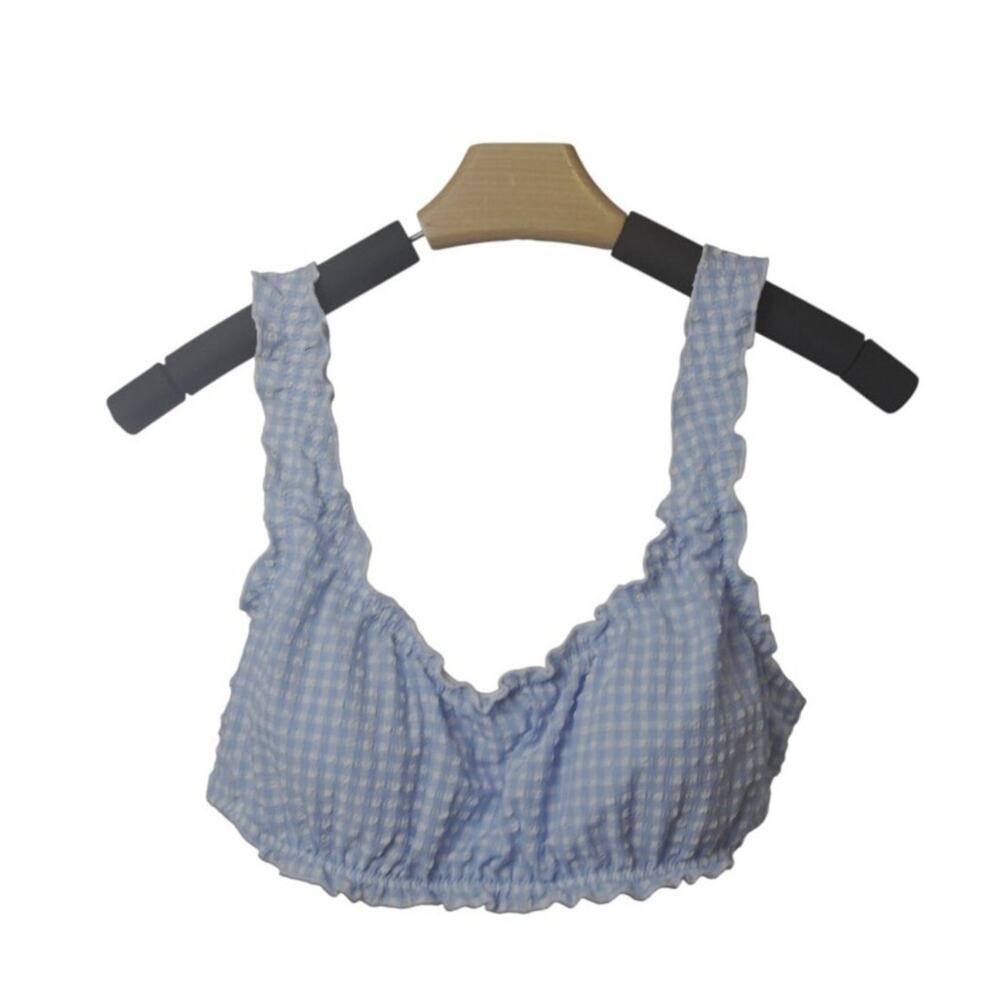 NWT Wild Fable Blue Gingham Bikini Top XL 16 Removable Pads
